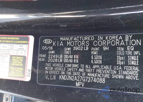 2016 Kia Soul from USA, damaged, VIN KNDJN2A27G7374088